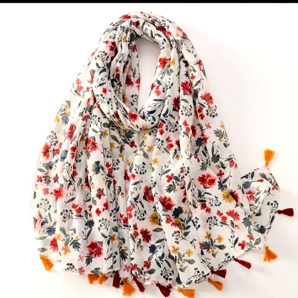 Floral Printed Ladies tassel Scarf - Women’s Fashion Beach Shawl wrap
